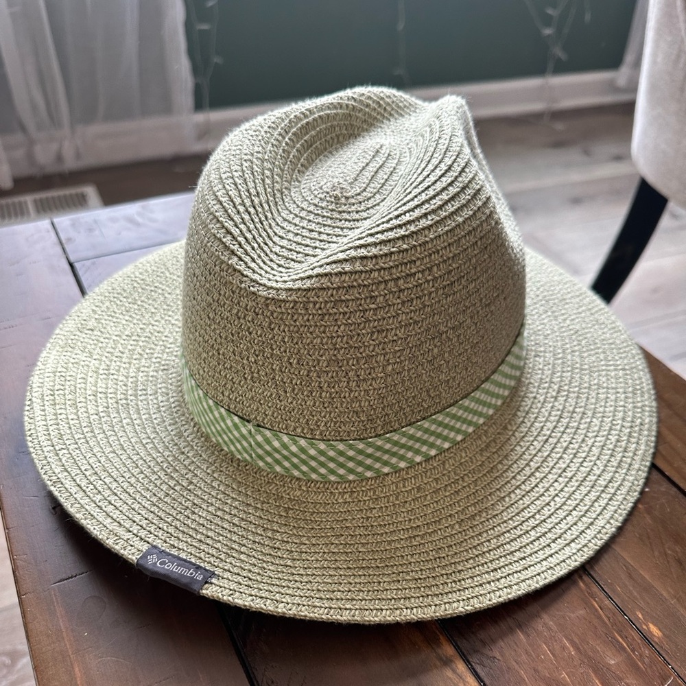 Columbia green and white hat